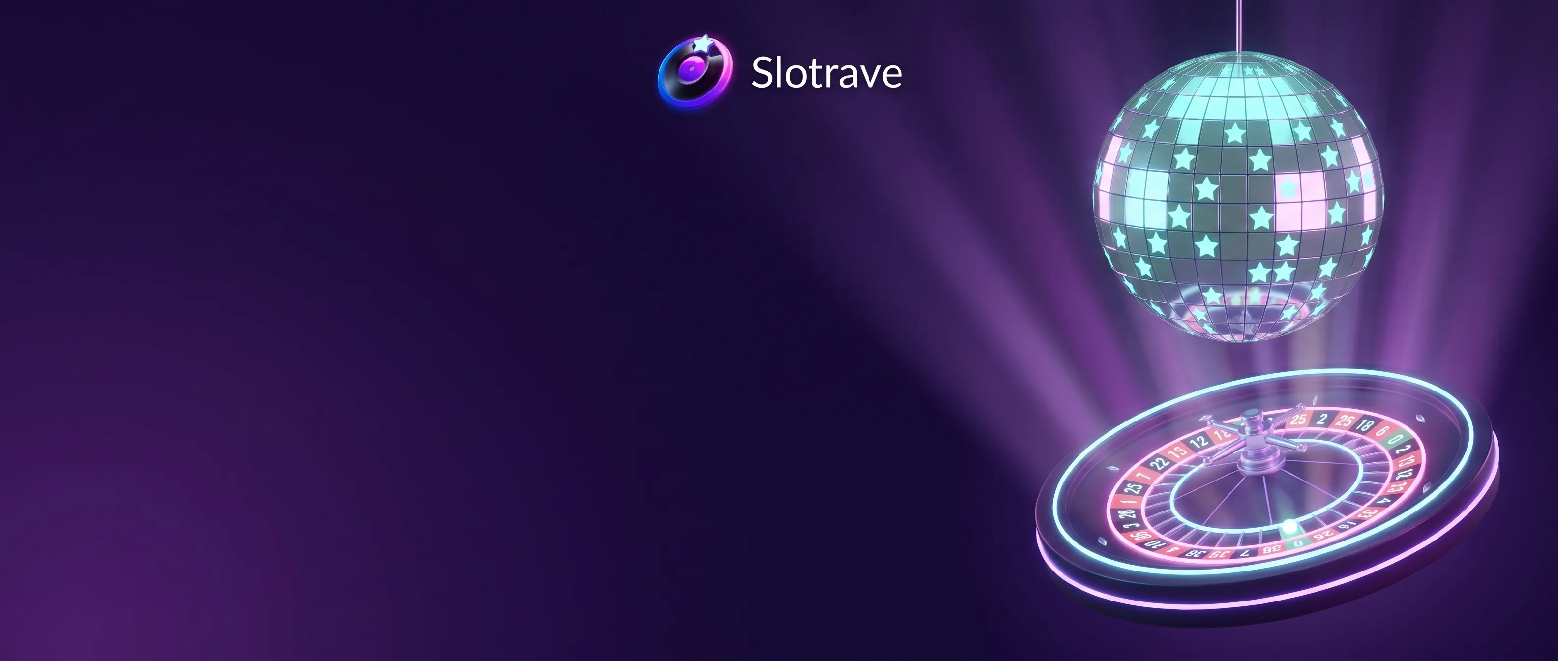 Slotrave: disko koule a ruleta v mátových a fialových barvách